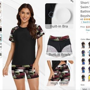 2PC Almost New Sporty Swim Top and Shorts - fully lined w/ removable bra pads XL